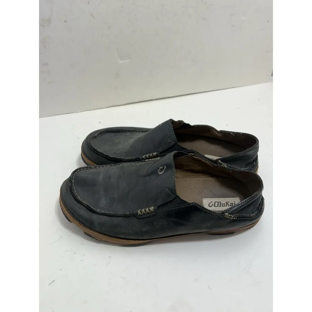OluKai Moloa Shoes‎ Wood Brown Leather Loafer Slide Men's 10.5 M
